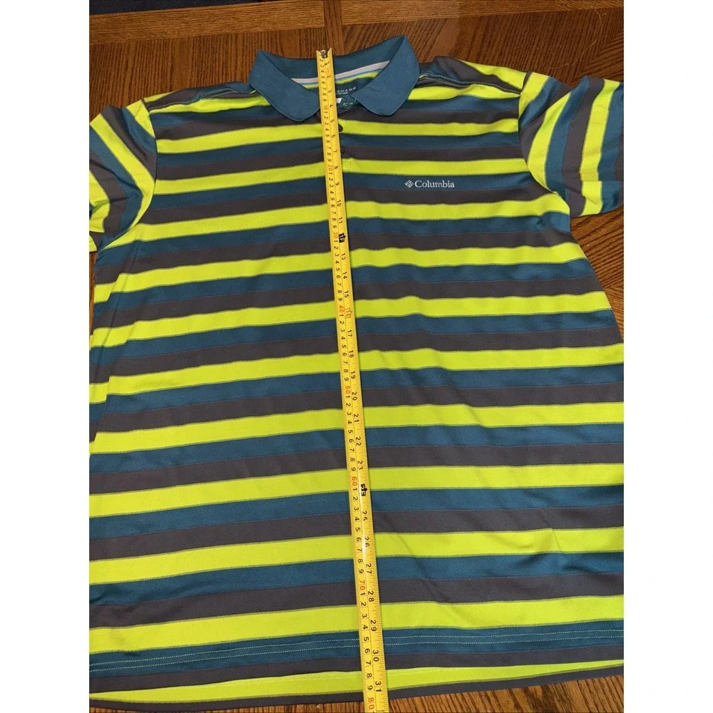 Columbia‎ Men's XL Polo Omni-Shade Green Striped Short Sleeve Golf Polo Shirt